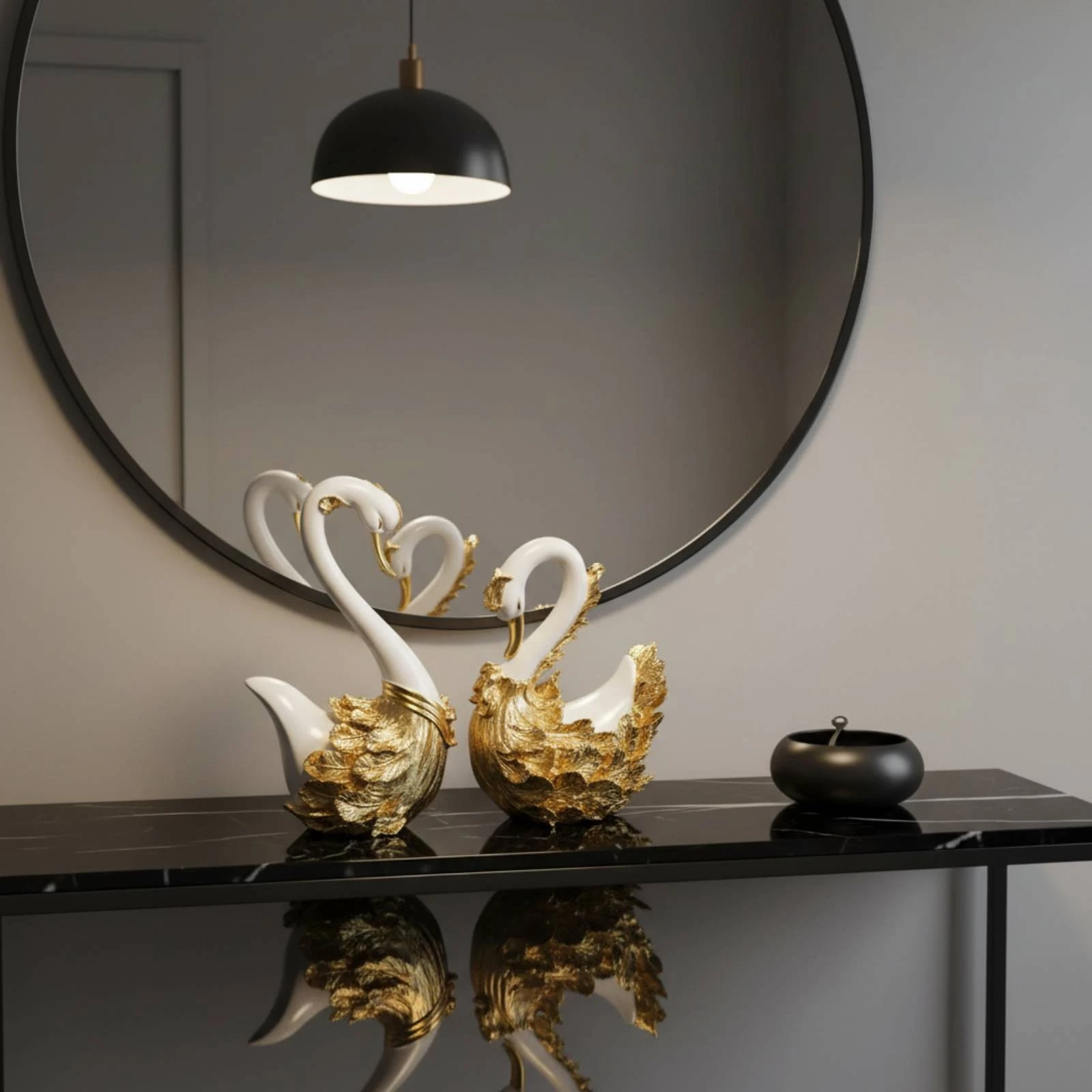 2 Pieces Swan Figurine Luxury Look Gold Swan Ornament House Decoration Resin Material Heart Accent