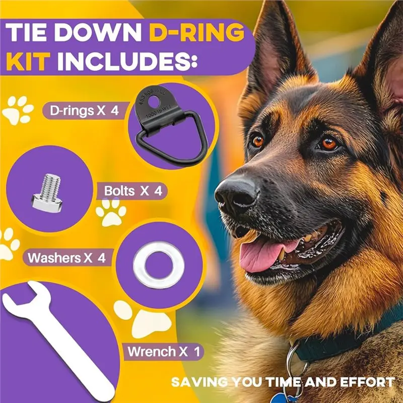 

ABVT-4 Pack Tie Down Kit For Ruffland Kennel - Tie Down D-Ring Kit, 1000Lb Load Capacity, With Wrench - Easy Installation