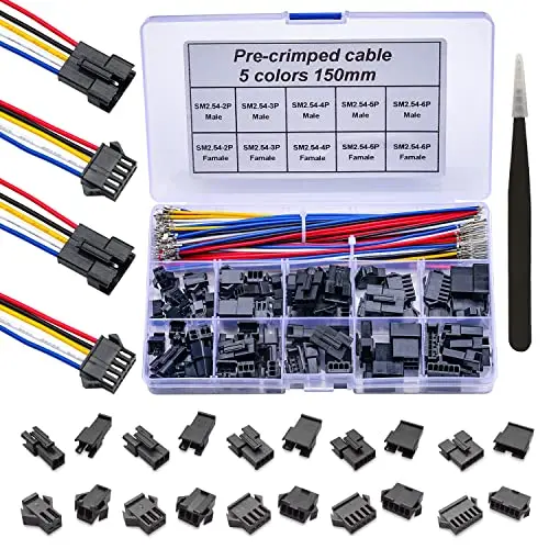 Zestaw złącze JST 2.5mm JST-SM 2.54 męskie złącze żeńskie z pojedynczymi wstępnie zaciskanymi kablami 22AWG, SM 2.54mm (SM-MF-S)