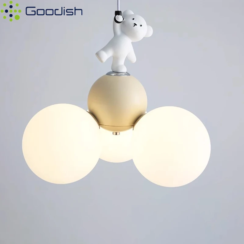 Mignon ours bulle boule lustre nordique pendentif LED lumières pour salon enfants fille chambre moderne décor à la maison lampe suspendue