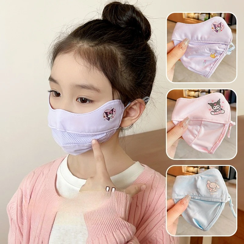 Miniso Kulomi Maschera solare per bambini Protezione UV Estate Bambine Filo di ghiaccio sottile Parasole traspirante Maschera per bambini