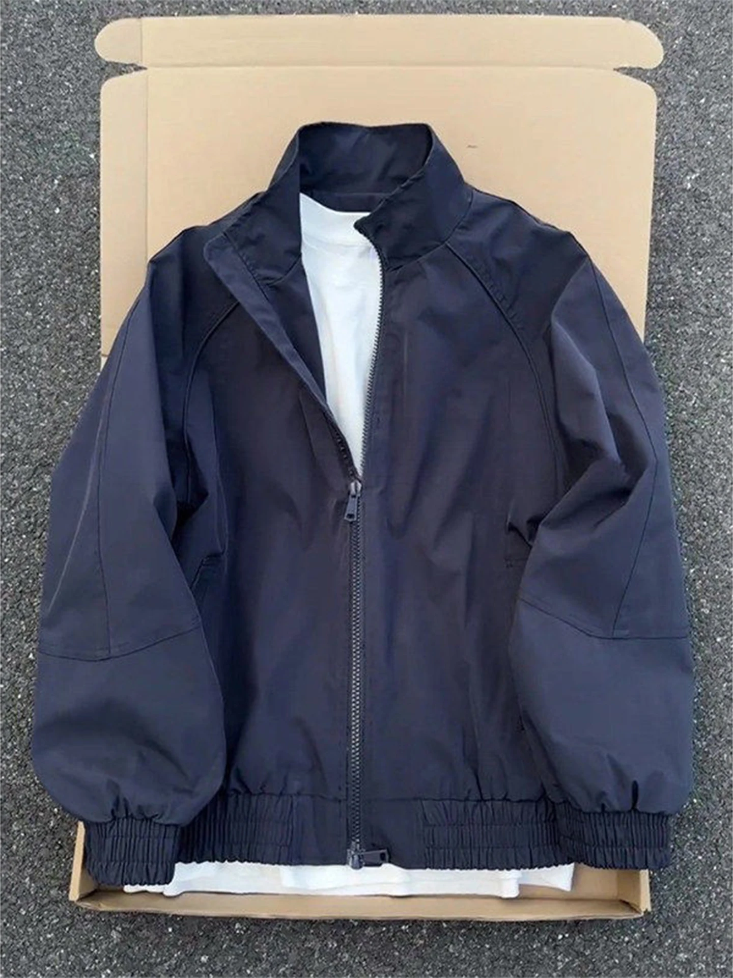 Short Deconstructed Flight Jacket Men's Spring Autumn American Three-Proof Fleece Baseball Coat Cleanfit Polyester Casual Wear
