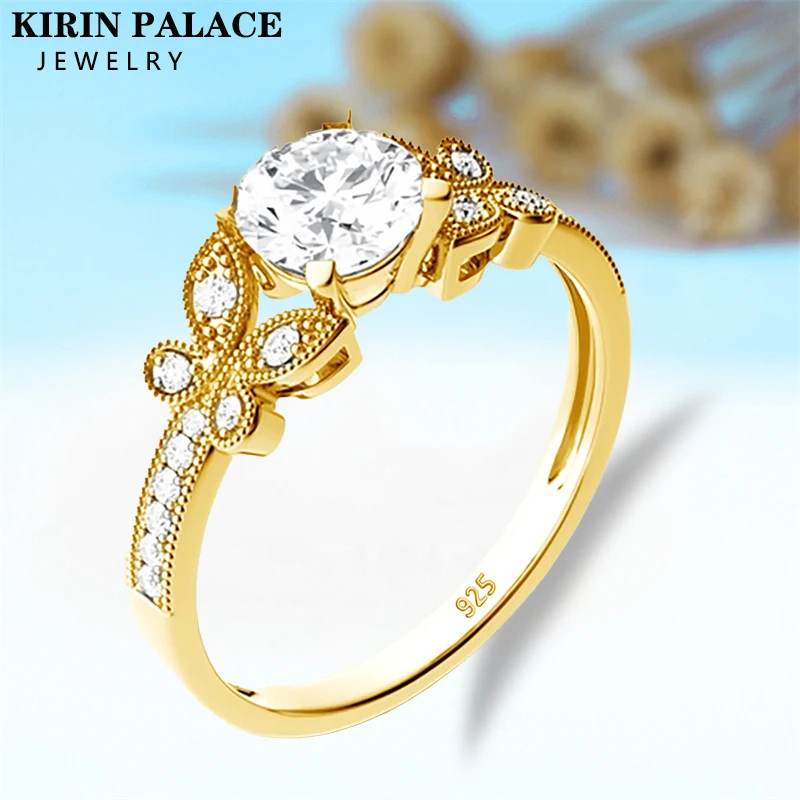 kirin palace 1ct moissanite anel para mulher solido 750 18k 14k 10k amarelo branco ouro redondo corte d vvs1 anel para casamento de noivado 01