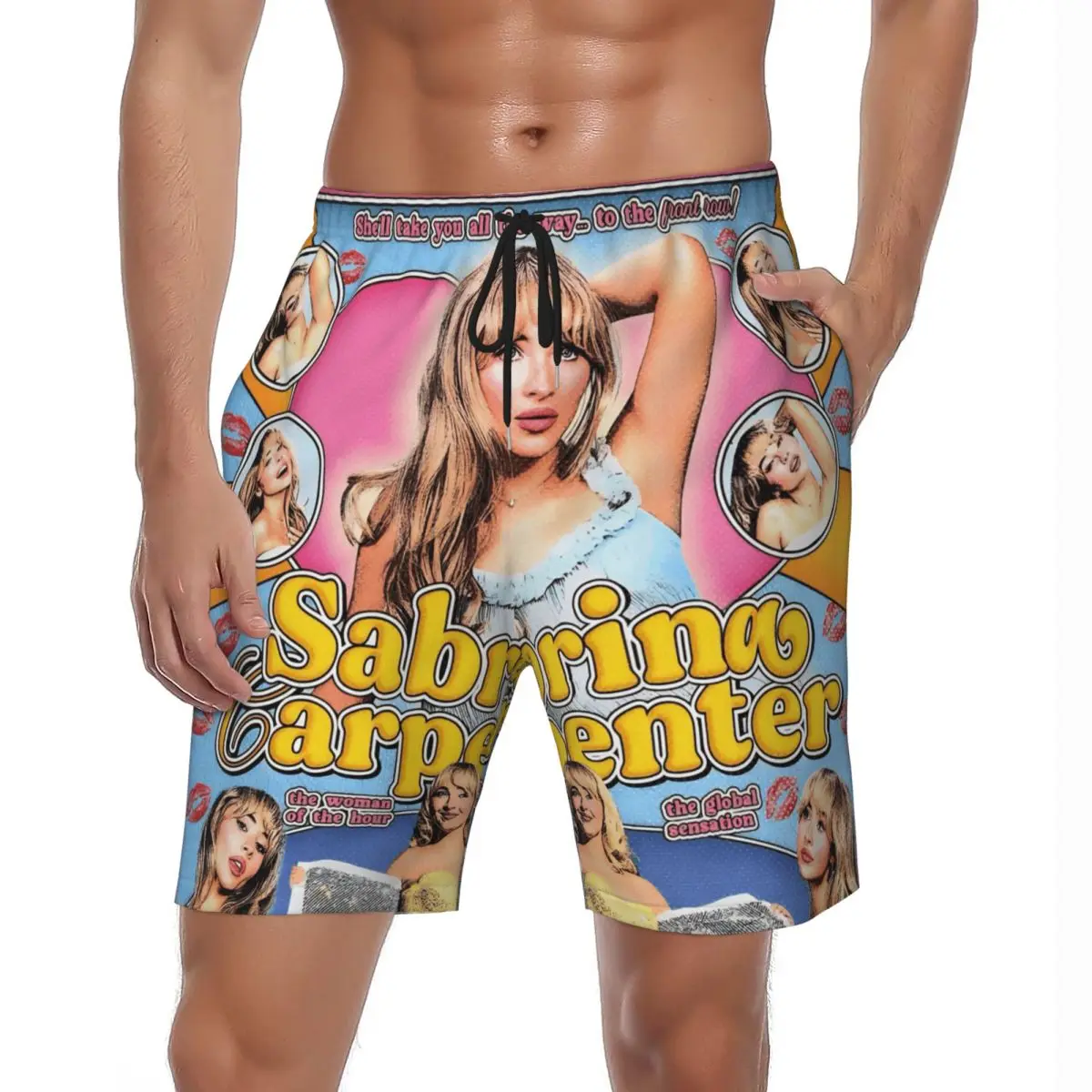 

Sabrina Carpenter American Singer Man's Best Friend New Album Board Shorts Running Surf Board Short Pants Fast Dry Beach Trunks