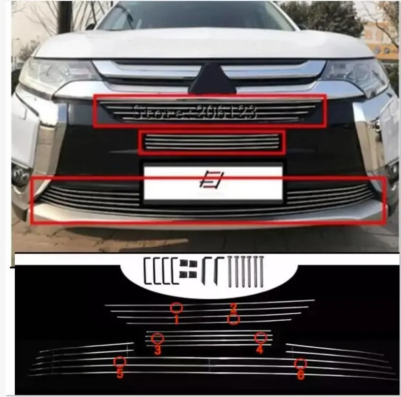 3 pcs stainless steel Front Grille Around Trim Racing Grills Trim For 2016 2017 for Mitsubishi Outlander