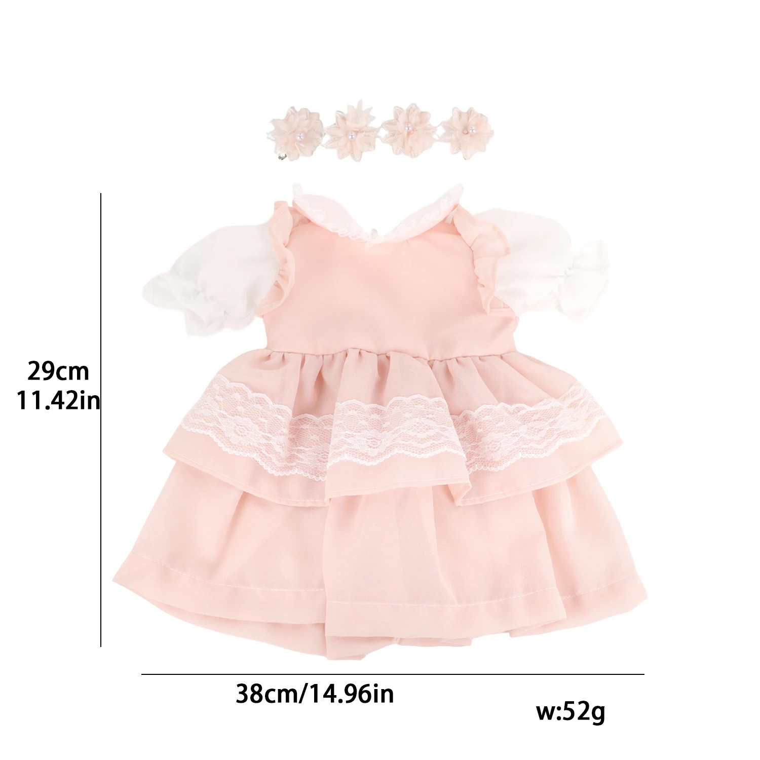 New Pink Multi-layer Doll Dress Set Cute Outfit with Hair Accessories for 55cm Reborn Girl Doll & 22-inch Baby Doll Clothes