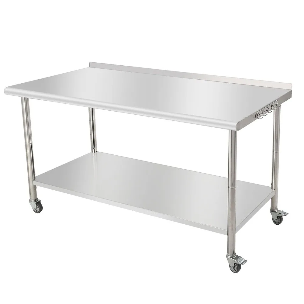 NSF Stainless Steel Prep Table 60x24x35in Arc Edge With Caster Wheels