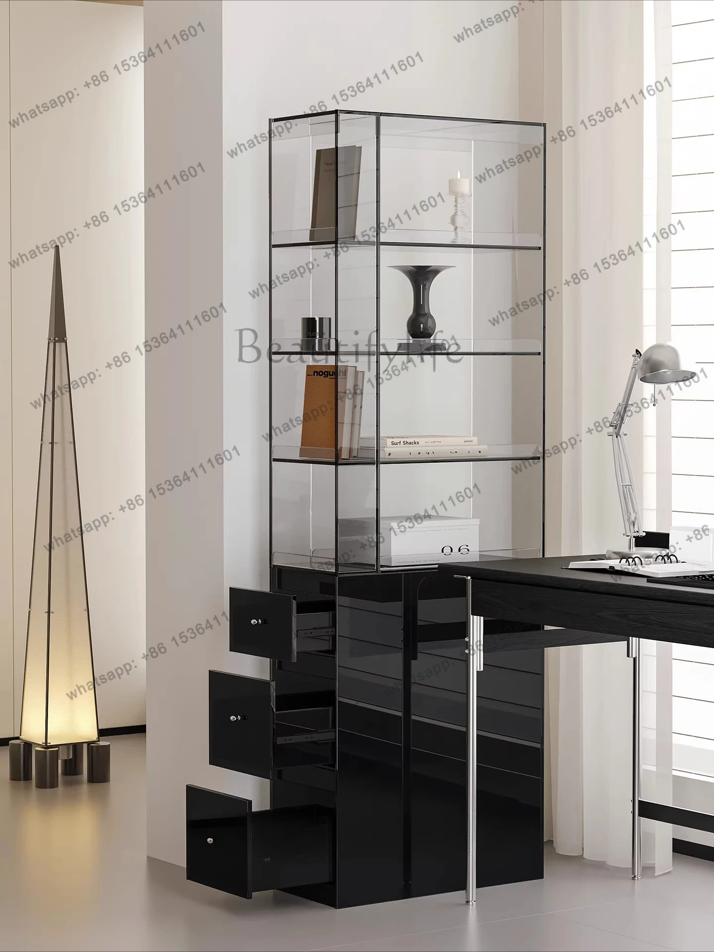 Display cabinet Acrylic storage display stand against the wall Dust-proof household transparent ornament display cabinet