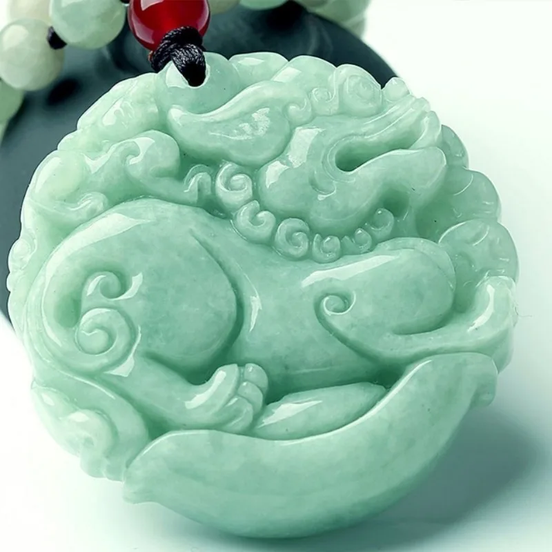 Natural Jadeite Double-sided Ingots Pixiu Pendant Jade Pixiu Jade Necklace