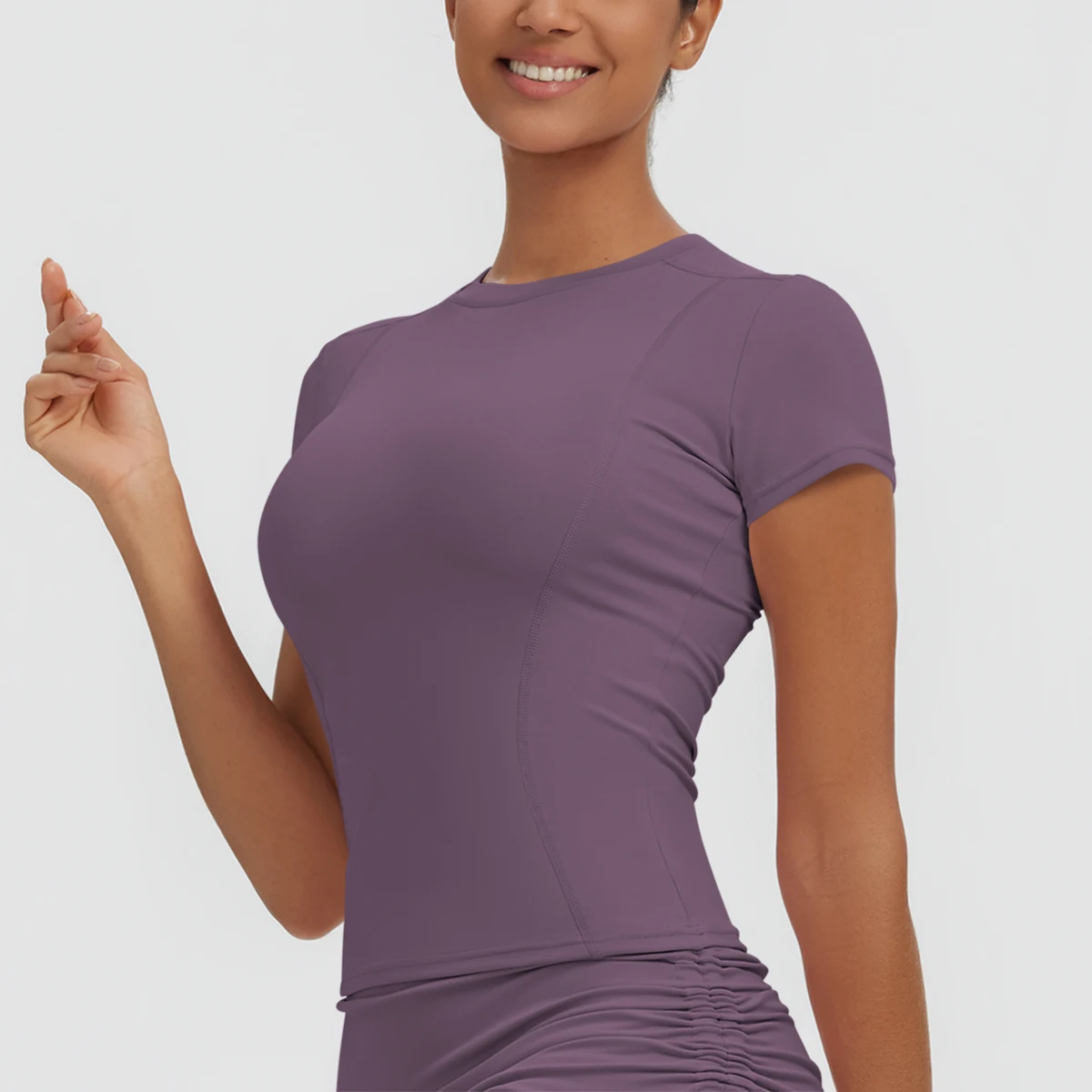 Neues Damen Sommer Yoga Kurzarm T-Shirt Lauf- und Radsport Einfarbiges Schnelltrocknendes Workout-Oberteil Enganliegend Atmungsaktive Yoga-Kleidung – Detail 33