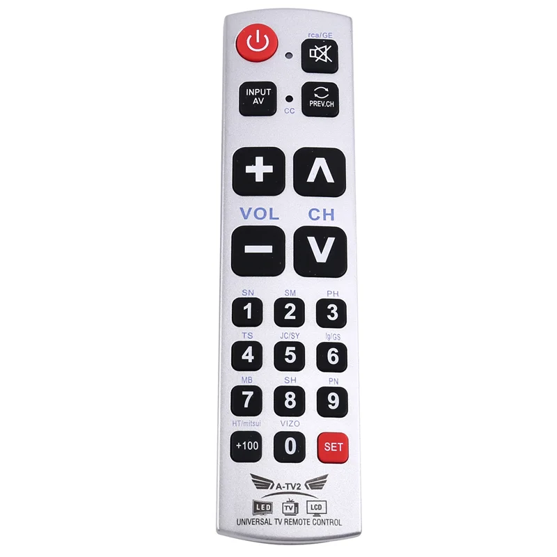 【B74A】A-TV2 Big Button Universal TV Remote Control For Galaxy Matrix LED LCD Tvs Easy For Old People