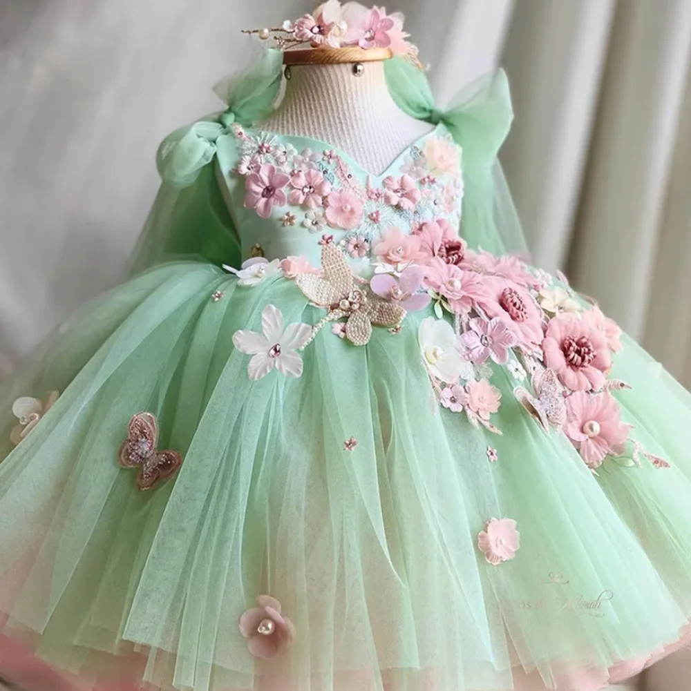 Luxuriöses und elegantes Schmetterlingsmädchen-Prinzessinnenkleid für 0–6 Jahre, formelle Jubiläumsfeier, flauschiges Kleid, Modellkunst, Aufführung