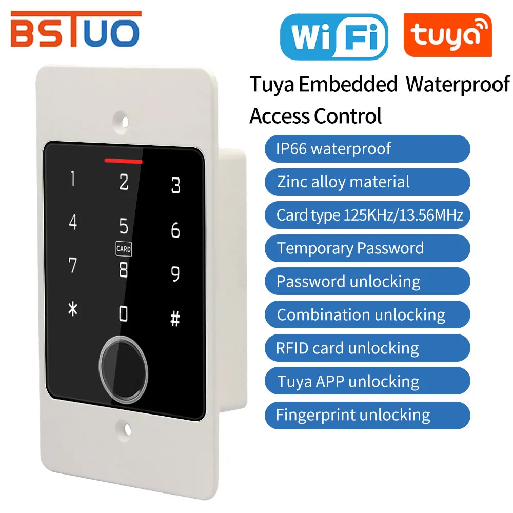 Wifi Tuya Recessed Keypad for Access Control System 125KHz EM Card Reader Waterproof  Standalone Access Controller Metal Keypad