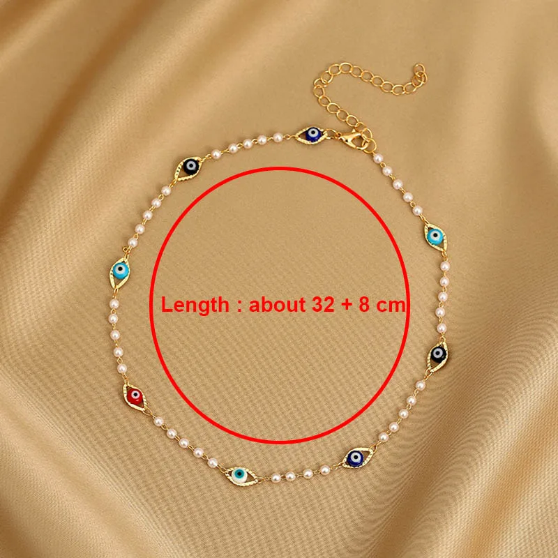 Lucky Turkish Evil Eye Choker Necklace for Women Small Pearl Chains Collar Necklace Girls Short Neck Chains Pearls Jewelry Gifts