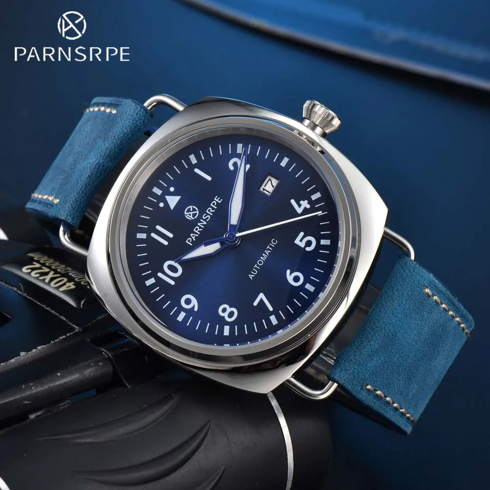 

PARNSRPE Men's Pilot's Watch Stainless Steel Automatic Mechanical Watch Diving Watch NH35 Movement Blue Clock