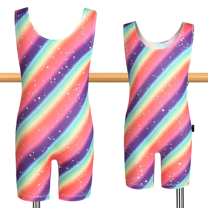 Girls Sleeveless Shorts Gymnastics Leotards for Girl Sparkly Tumbling Gymnastics Dance Sets with Round Neck and Soft Lining