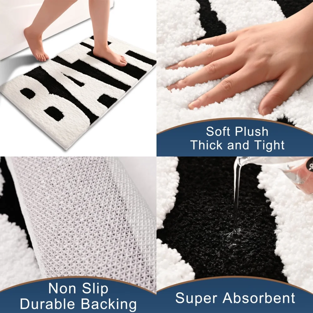 

Bathroom Rug Black and White Non Slip Bath Mat Thick Soft Absorbent Floor Mat for Modern Home Decor Extra Large