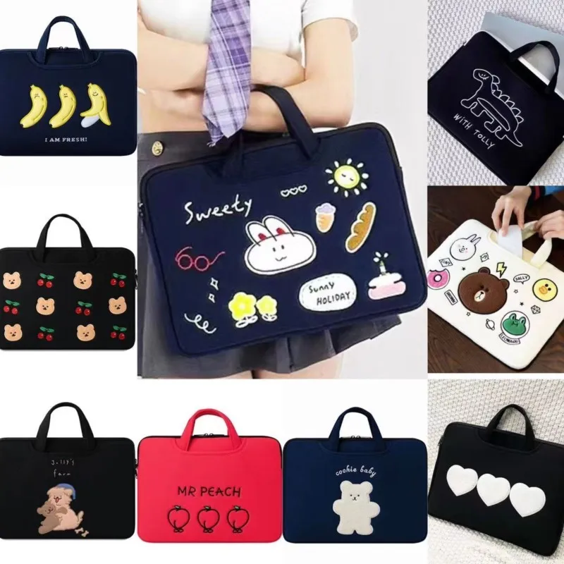 Ins Cartoon Cute Shockproof Laptop Sleeve Case Bag 12 13 14 15 16 Inch Macbook Air Ipad Samsung Tablet Pouch Laptop Bag Women