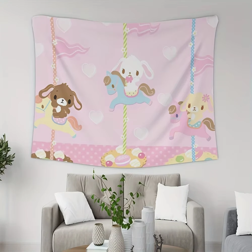 Tapiz de carrusel con animales adorables, tapiz para dormitorio, tapiz para sala de estar, tapiz para baño, tapiz para mesita de noche, tapiz Arcade