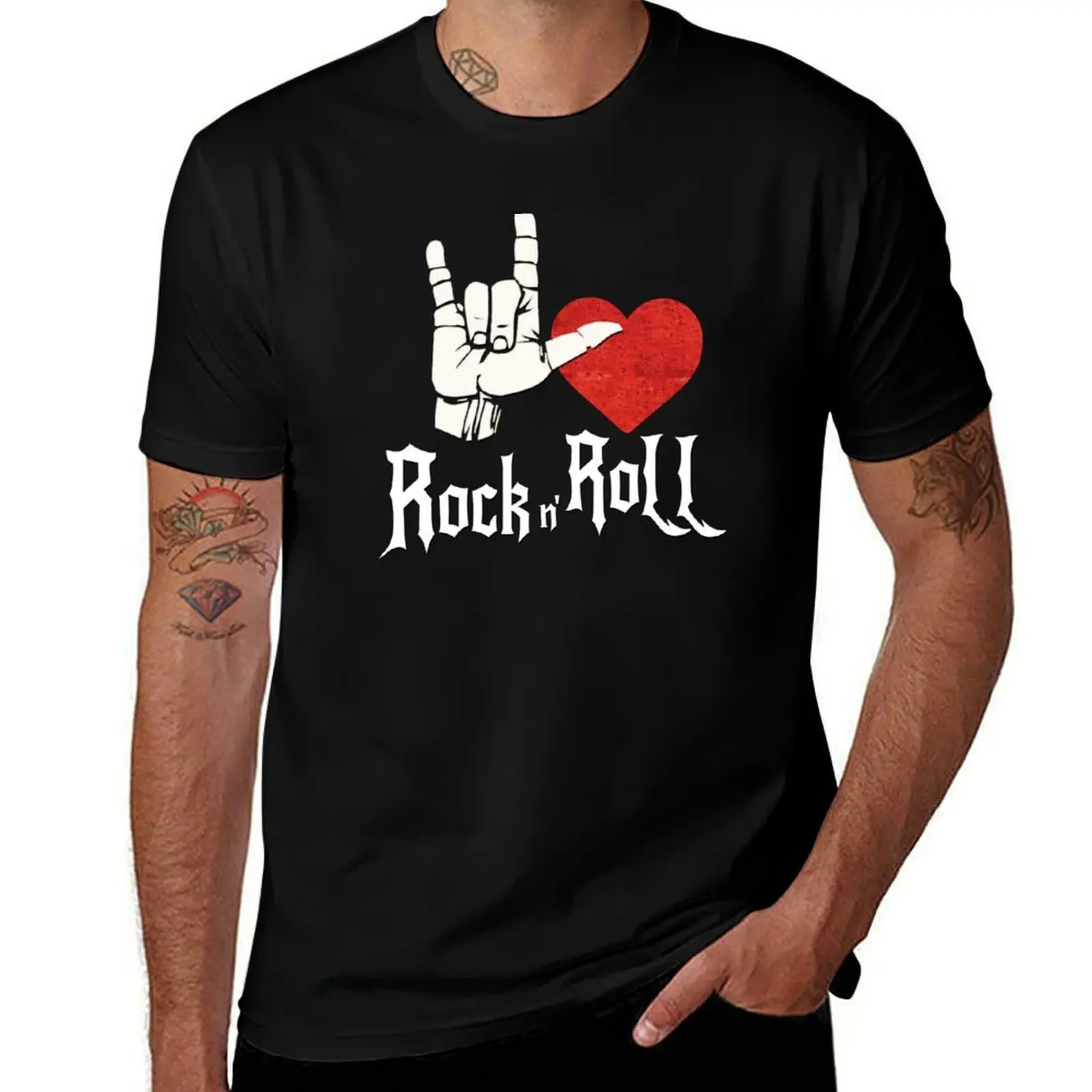 

I Love Rock and Roll,Sign Language Gift T-Shirt Simple Solid Color Crew Neck Tee