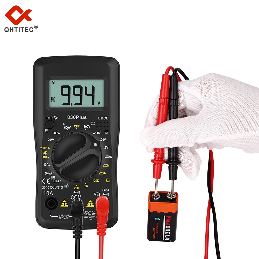 Qhtitec-ac dc Multímetro Digital Corrente de Votagem True Rms Tester Automático 1999 Contagens Ohm Amperímetro Multímetro Portátil