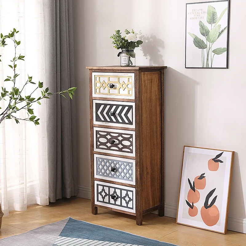 

Solid Wood Multi-layer Drawer Storage Cabinet Retro Simple Storage Side Cabinet Combination Finishing Narrow Cabinet