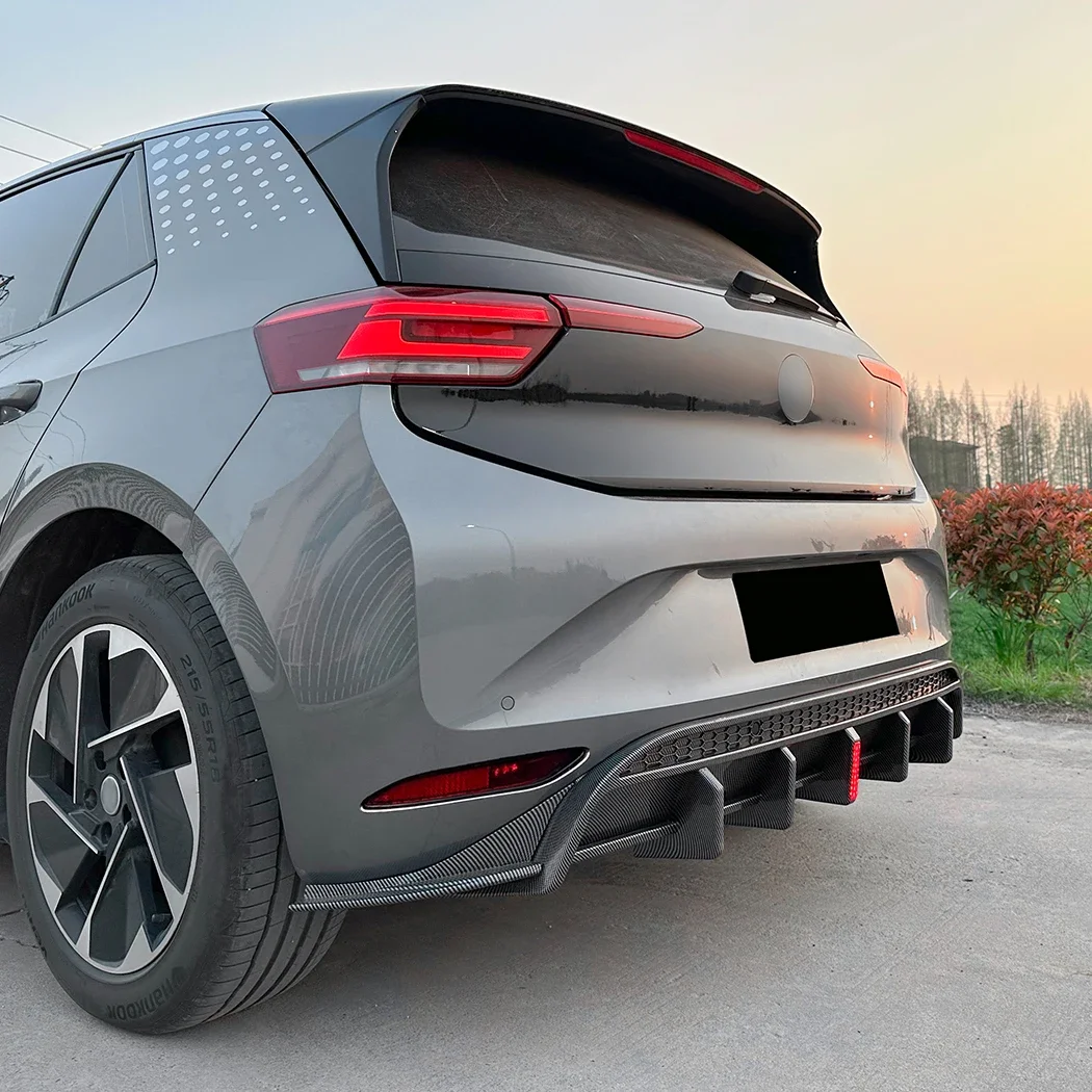 For Volkswagen VW ID.3 2019 Rear Bumper Diffuser Lip With Light Bodykits Deflector Tuning ABS Plastic Trim Gloss Black ABS