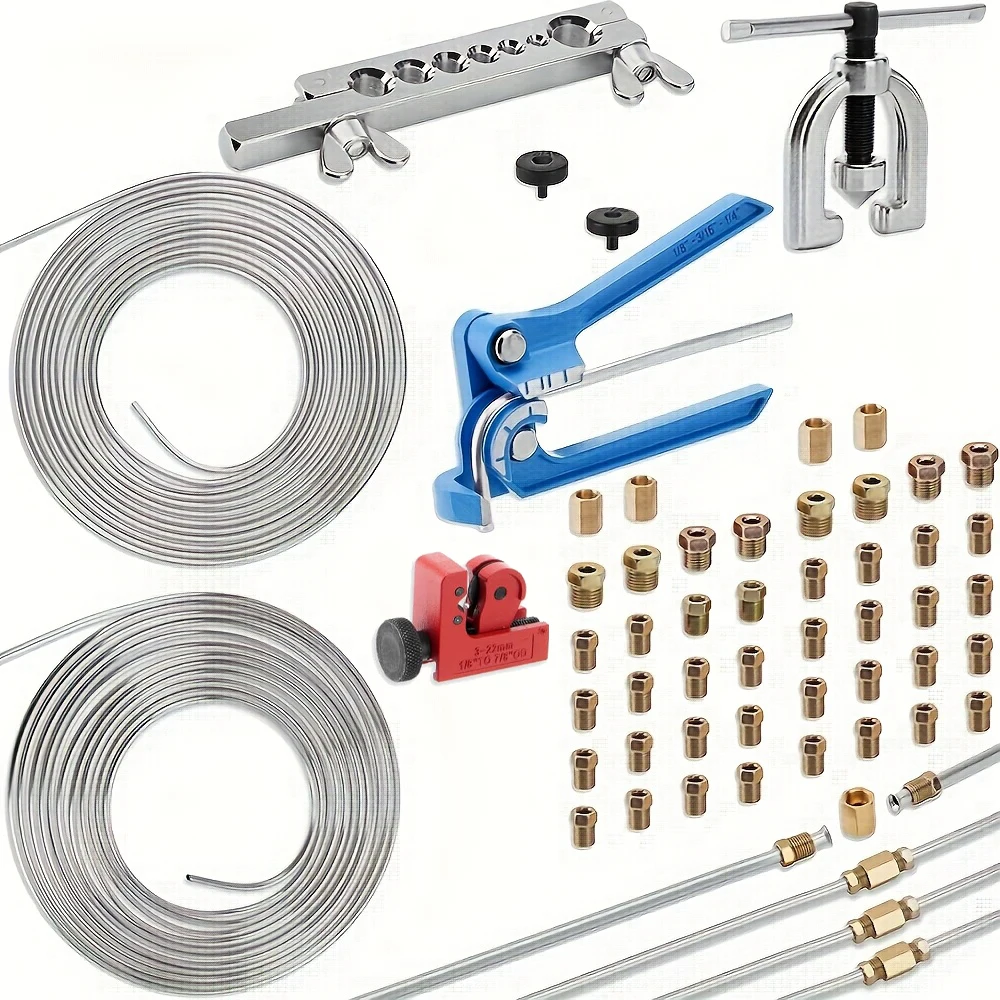 

25 футов, 3/16 дюймов и 1/4 дюйма, оцинкованный набор инструментов для развальцовки тормозной магистрали для развальцовки тормозной магистрали с 40 креплениями