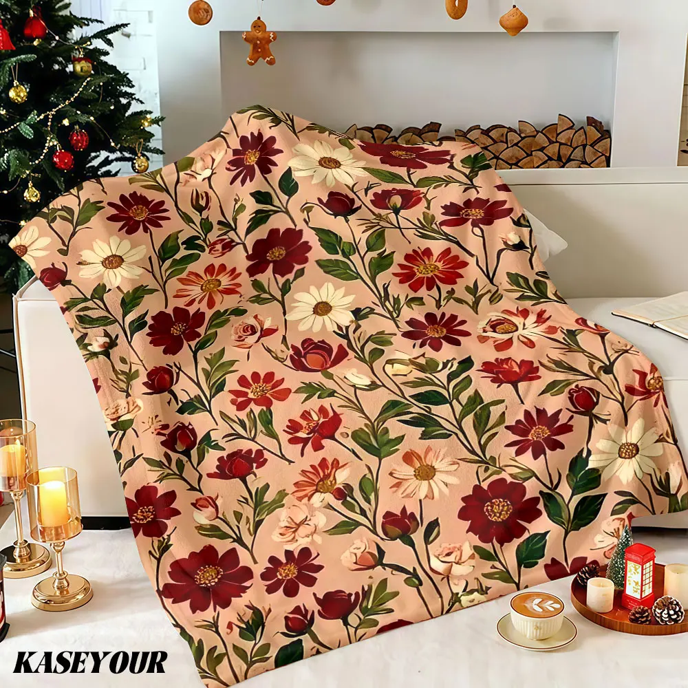 Vintage Floral Winter Summer Flannel Blanket Throw Fleece Soft Fuzzy Plush Cozy Fleece Blankets for Sofa Ideal Gifts