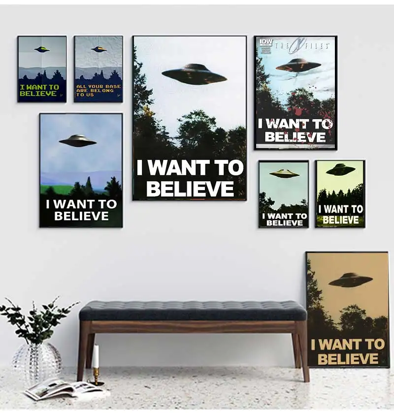 DLKKLB Vintage Classic Movie The Poster I Want To Believe Poster Bar Cafe Home Kraft Paper Decorative paintings Wall Sticker