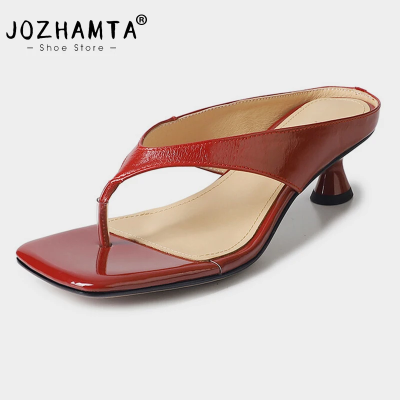 JOZHAMTA Size 34-40 Women Mules Sandals Real Leather Flip Flops High Heels Shoes Summer 2025 Ins Slides Sexy Party Home Slippers