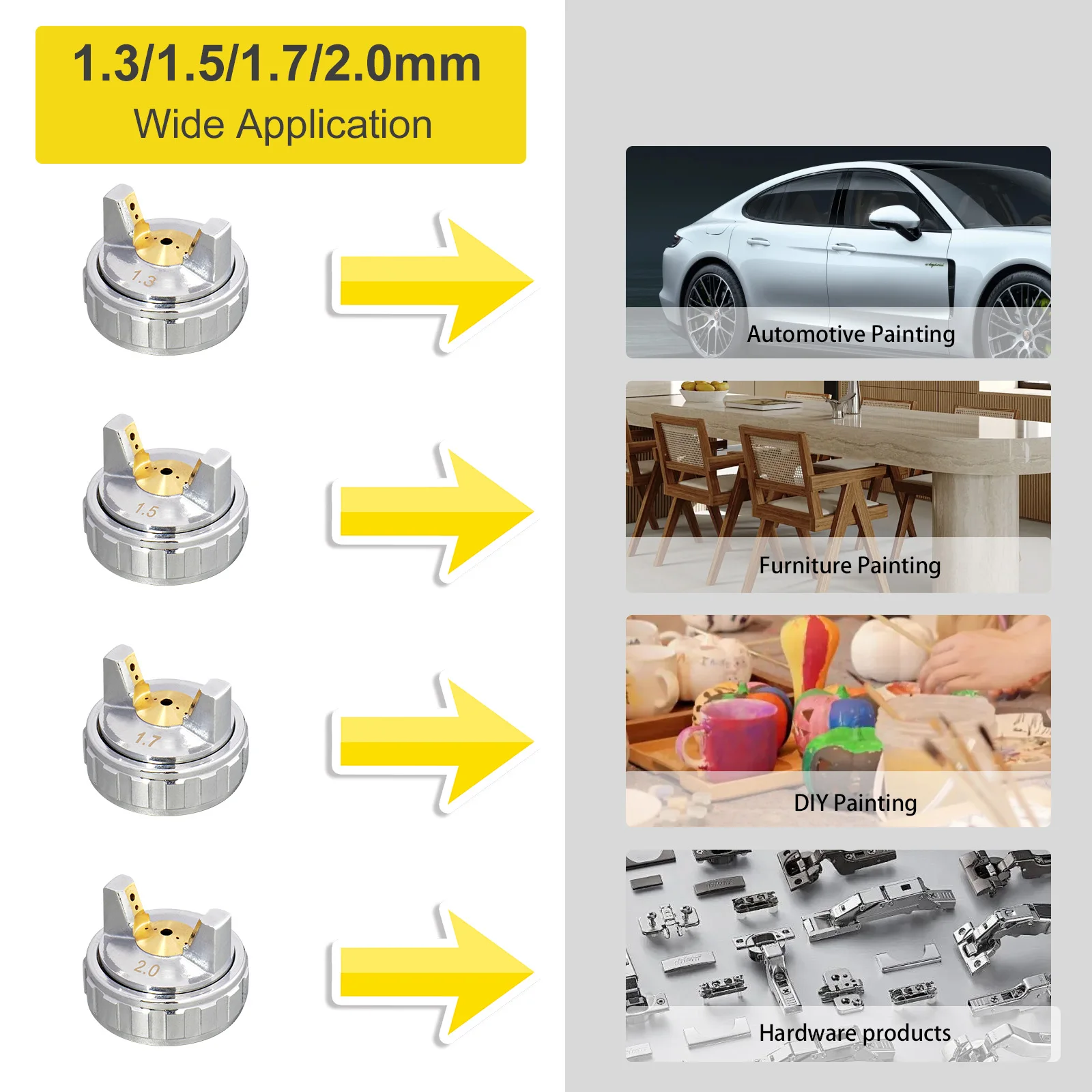 D1 LVLP Air Spray Gun Premium Kit 1.3/1.5/1.7/2.0mm Nozzles, W/ Pressure Regulator, Paint Gun for Cars & House DIY Painting