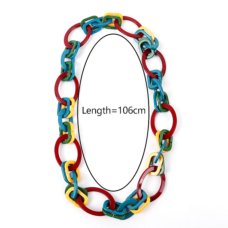 FishSheep Bohemian Geometric Acrylic Long Chain Necklace for Women Resin Big Multi Color Links Necklaces Collar Party Jewelry