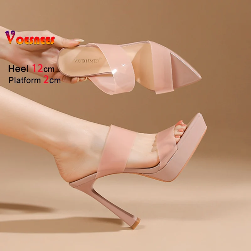 

Модные прозрачные туфли на высоком каблуке из ПВХ для женщин, летние сексуальные туфли-слипоны для вечеринок, женские сандалии на платформе с тонким каблуком 12 см