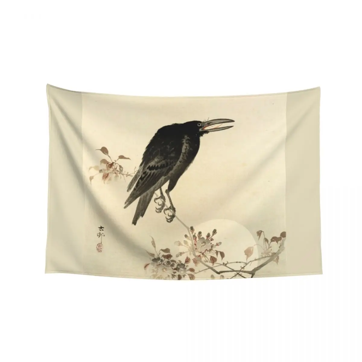 

Koson Ohara - Crow on flowering Cherry Branch at Full Moon Tapestry Japanese Room Decor Funny Decoration Bedroom Tapestry