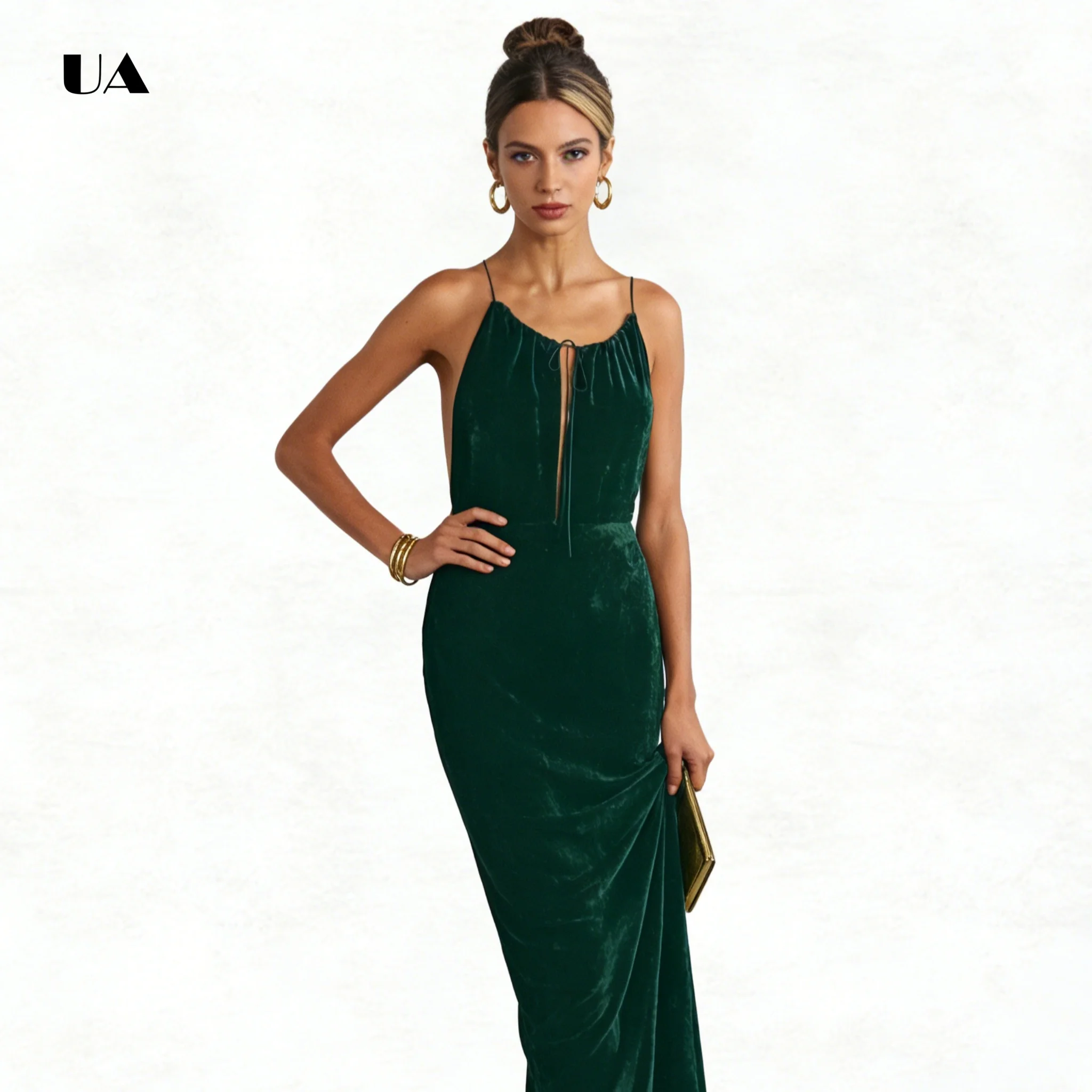 ULBYANRY Samt-Etui-Abschlussballkleid mit Spaghettiträgern, solides rückenfreies Abendkleid, ärmelloses, maßgeschneidertes Partykleid mit Ausschnitten