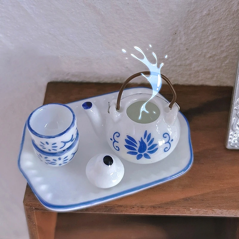 Nuovo 1Set 1:12 casa delle bambole in miniatura Set da tè in ceramica combinazione teiera tazza da tè vassoio da tè modello Decor giocattolo casa delle bambole accessori