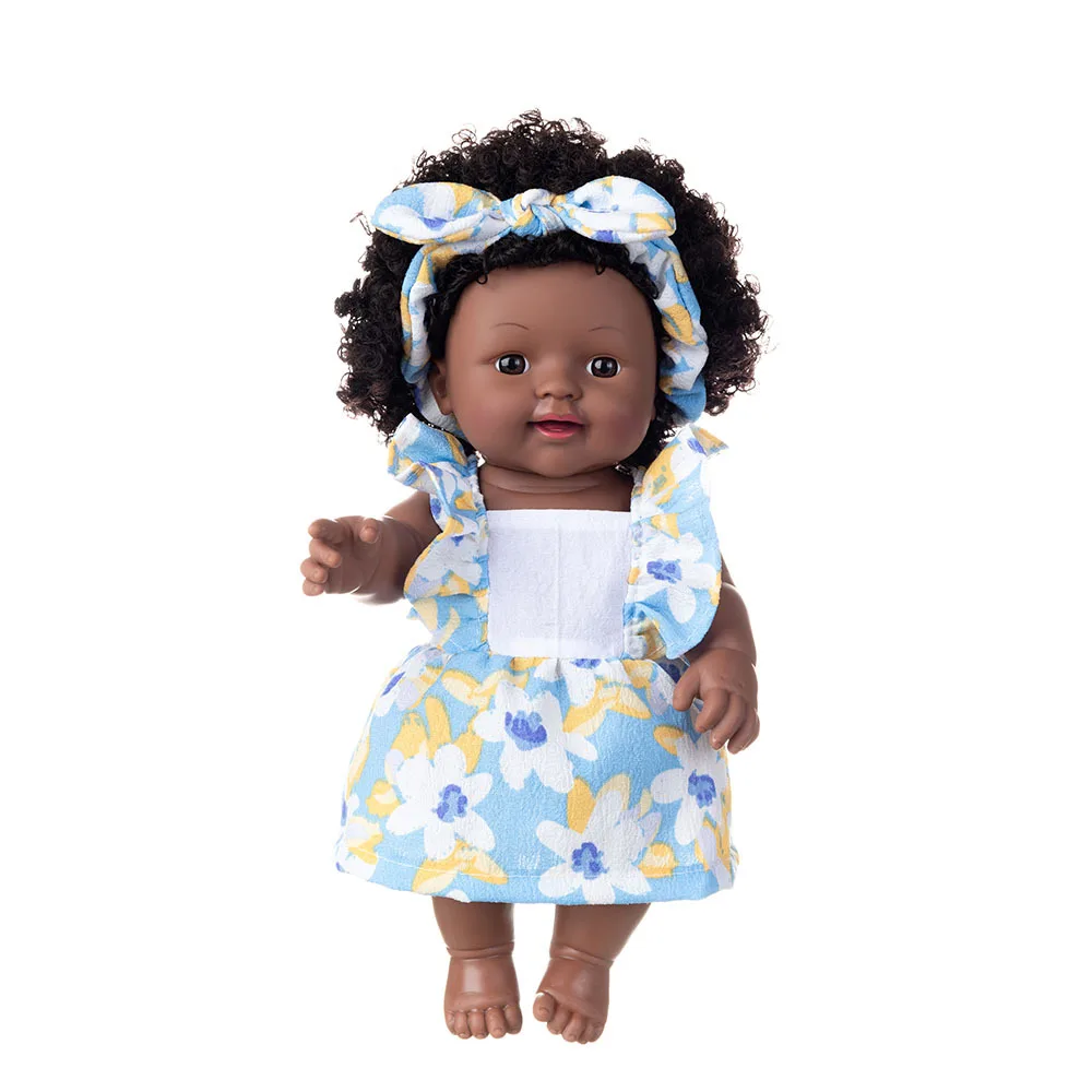 30cm African baby vinyl doll, simulation baby, girl black skin reborn doll children's gift