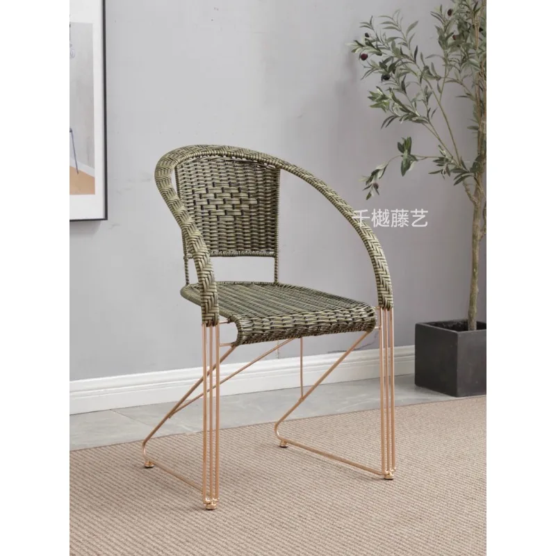 Reinforced rattan chair woven bounce chair single office household balcony indoor computermahjong leisure back