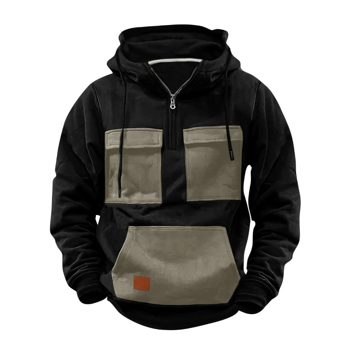 Men's Casual Hip-Hop Style Spring/Summer Half-Zip Hooded Sweatshirt Multiple Pockets Street Fashion Sweatshirt