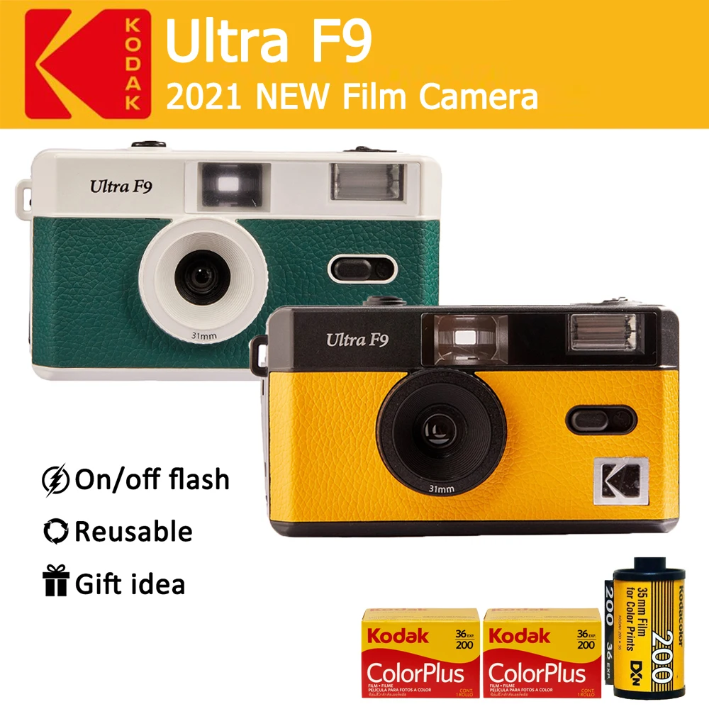 

Kodak 35mm Film Camera Retro Ultra F9 Focus Free Reusable Built in Flash Multiple Colors with Film Package