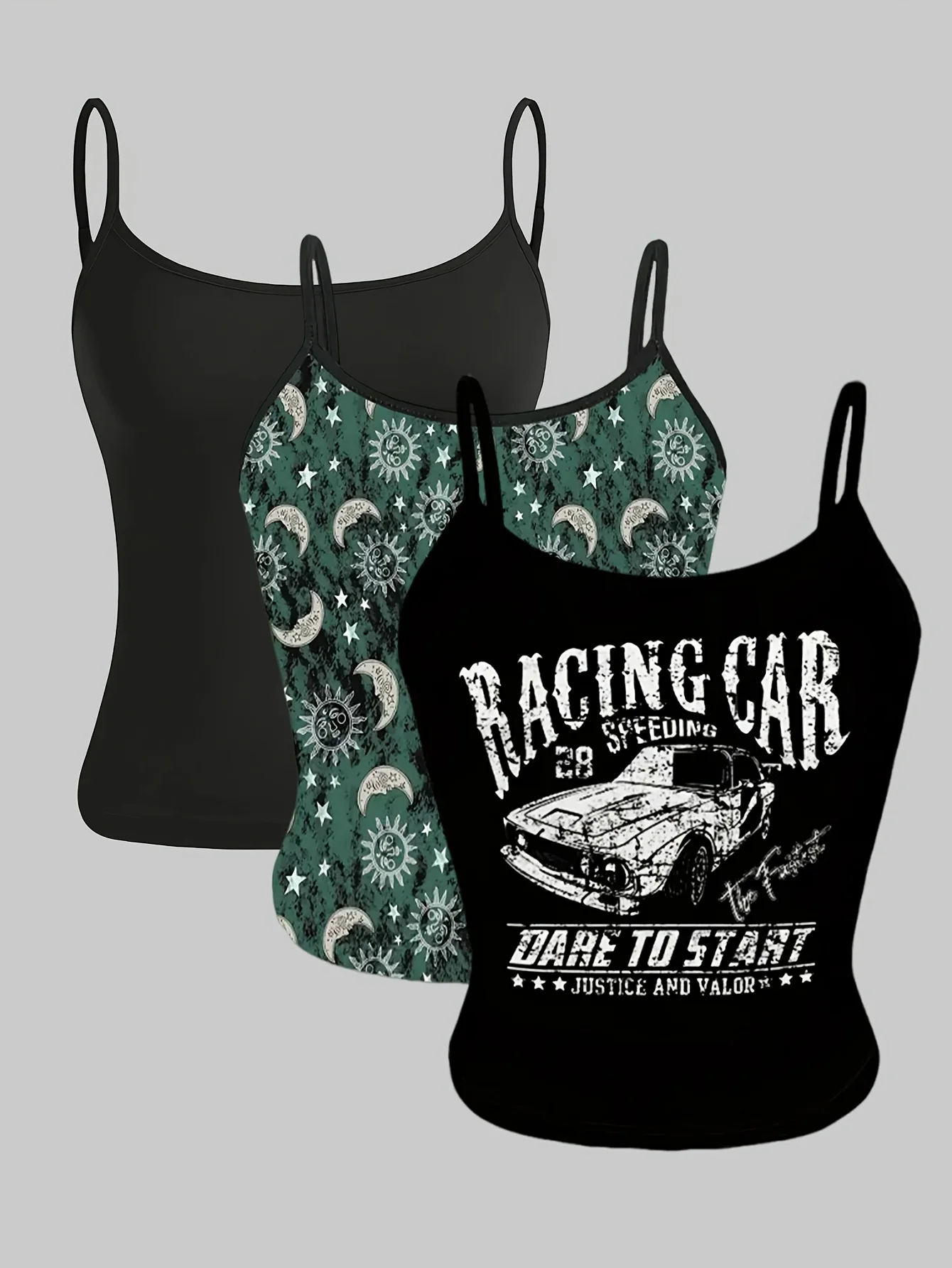 Three-piece women's large-size halter top - printed sleeveless halter top vest