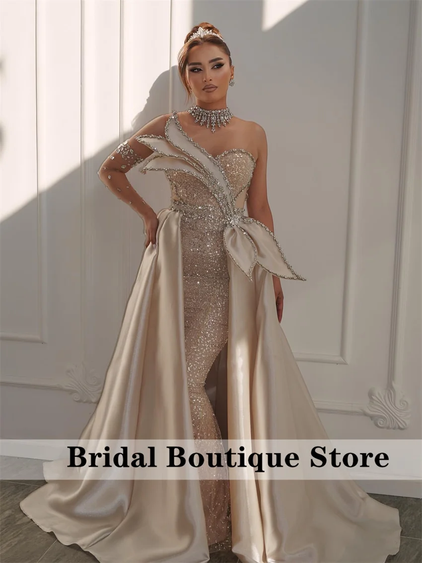 

Luxury Champagne Evening Dresses 2025 Prom Gown Special Occasion Party Dresses Beading Crystals Prom Gown Customized