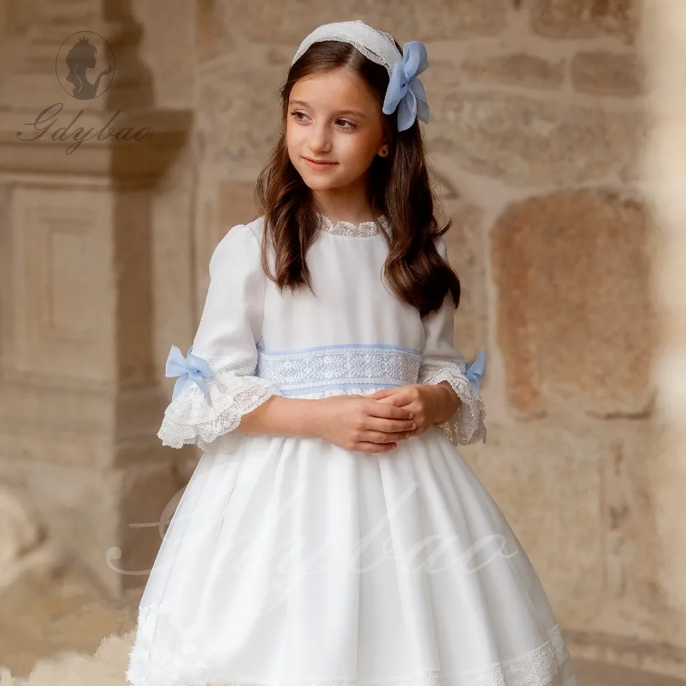 Shallow Muslims First Communion Dress Princess Flower Girl Dresses Half Sleeves Lace Tulle Wedding Party Birthday for Girls