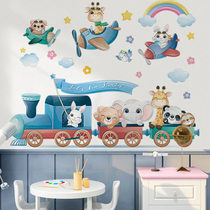 Cute Small Animal Train Travel Wall Sticker Shop Window Glass Layout Electrostatic Sticker Moisture-proof Anti Fouling Removable