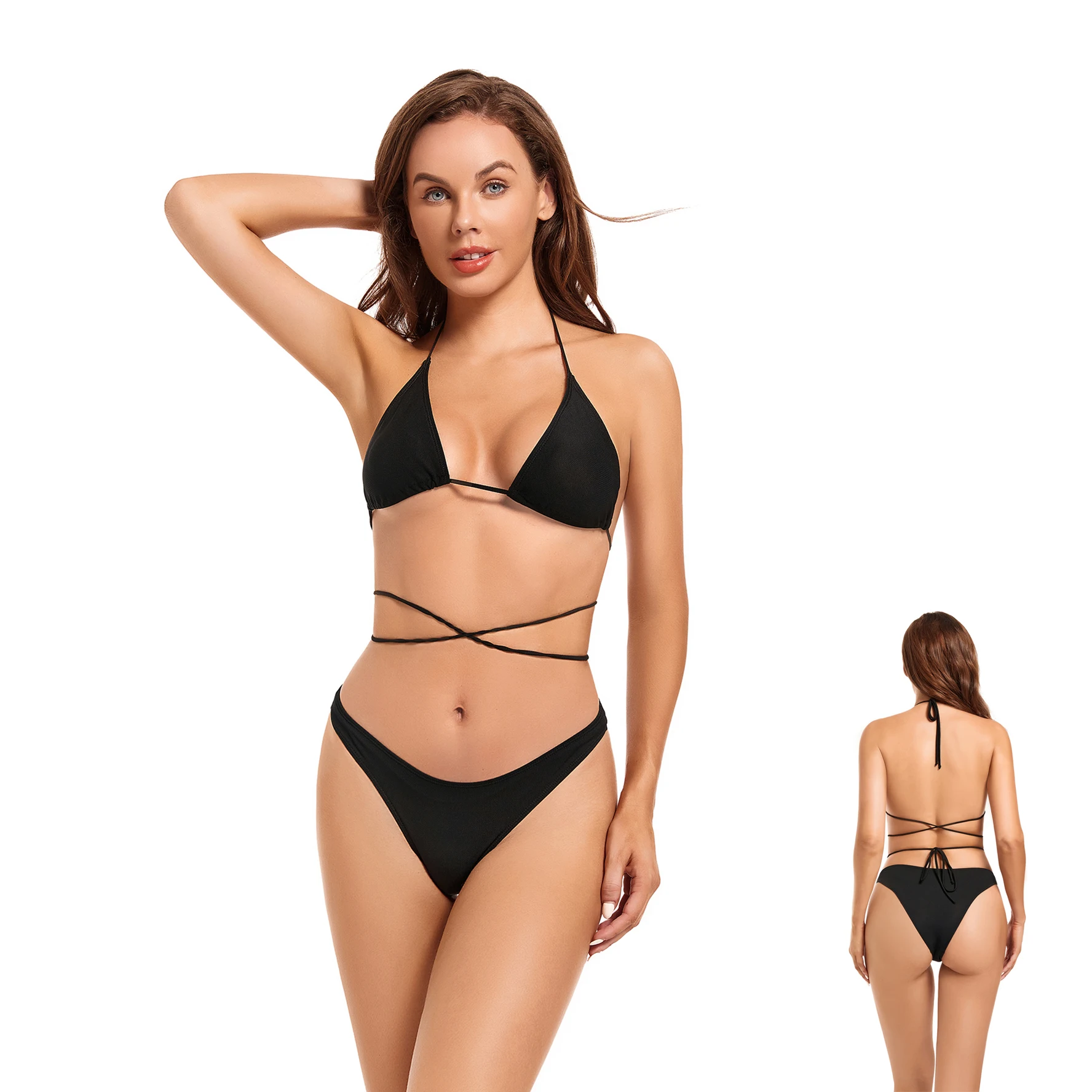 

Volagor Triangle Halter Bikini Set Sun Permeable Tan Through Two Piece Swimsuit No Tan Lines Sunbathing Beachwear