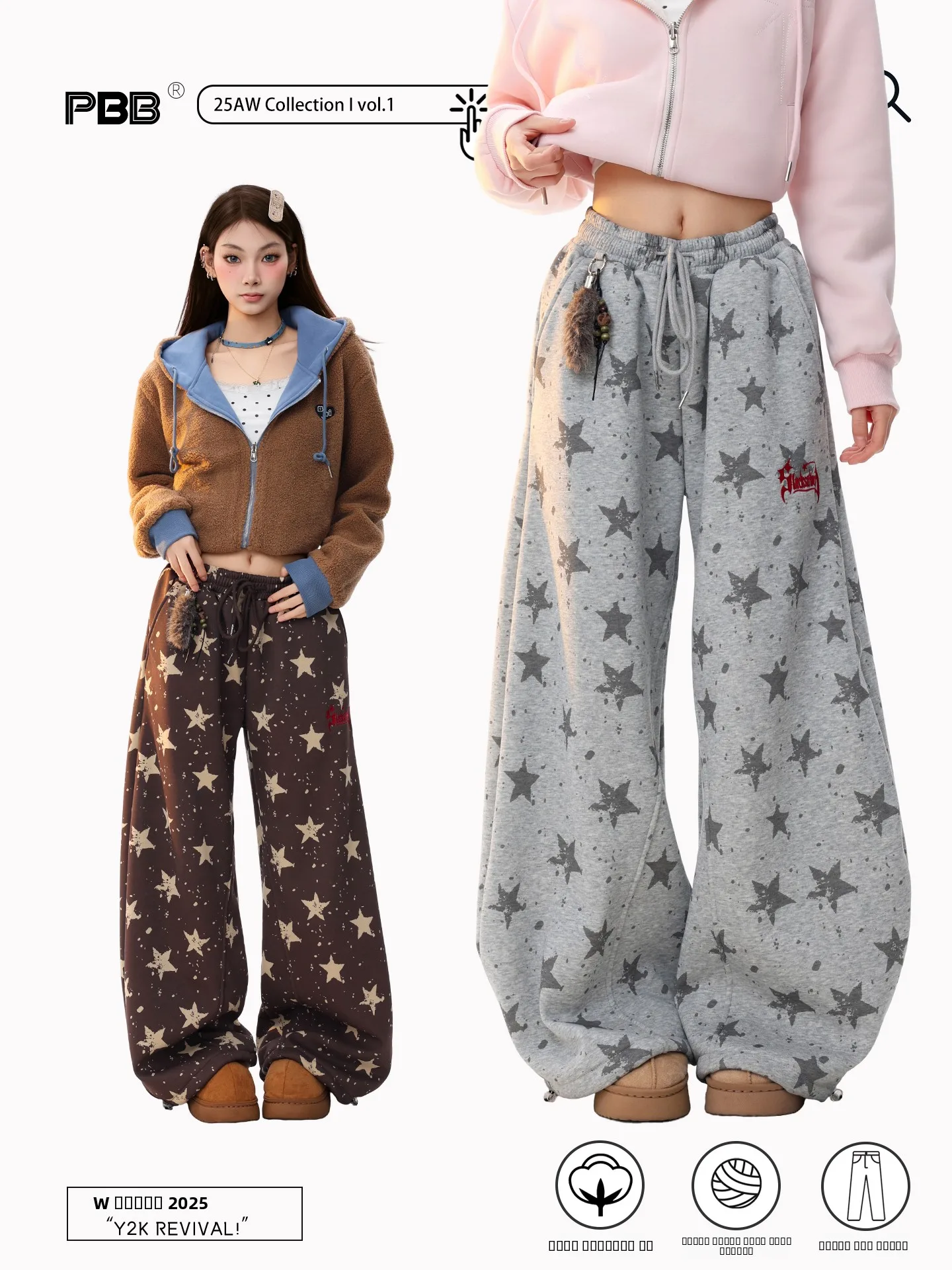 

Женские хлопковые брюки PBB American Retro Star fiti Fce Lined Thi с высокой талией, свободные, осенне-зимние, повседневные, широкие, с зауженным низом