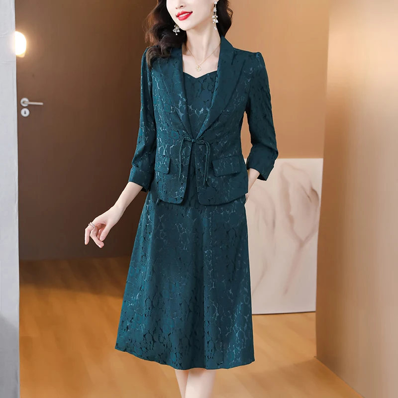 AIMEILI Women Spring Elegant Dress Suit Set High Quality Office Cocktail Party Robe Femme Vintage Designer Pencil Vestidos