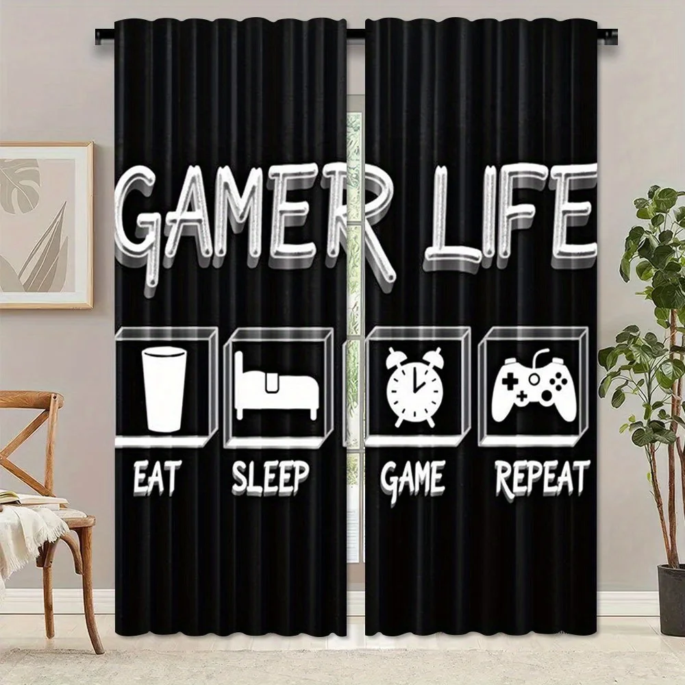 2PCS Digital Printed Curtains with Game Plan Design, Stylish Window Drapes for Living Room Bedroom Home Decoration and Kitchen