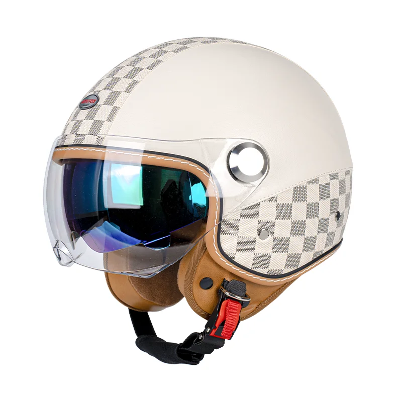 高視認性安全3/4オープンフェイスオートバイヘルメット、デュアルレンズ、頑丈なシェル、耐久性、作業者や都市走行に最適